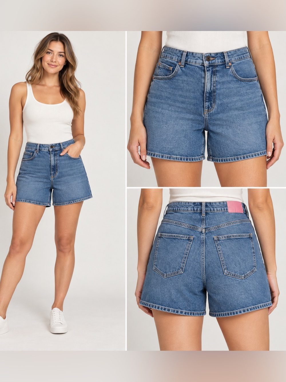 ZARA High Rise Denim Shorts Size 12 Medium Wash Mom Jean Shorts